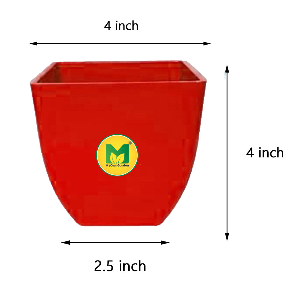4" Square Pot - Red Pack of 5