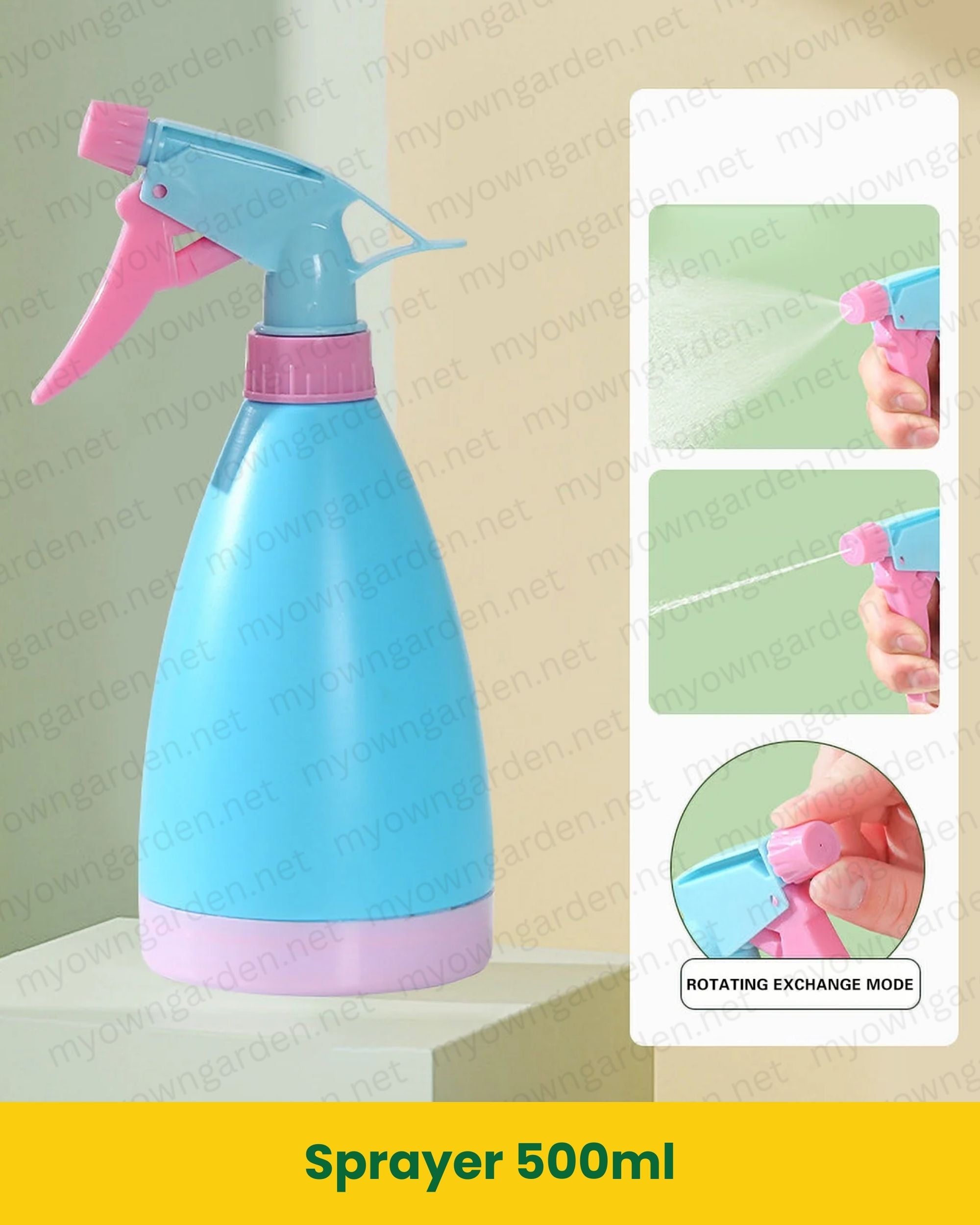 500ml Handheld Sprayer – Adjustable Mist & Jet Spray (Pink & Sky Blue)