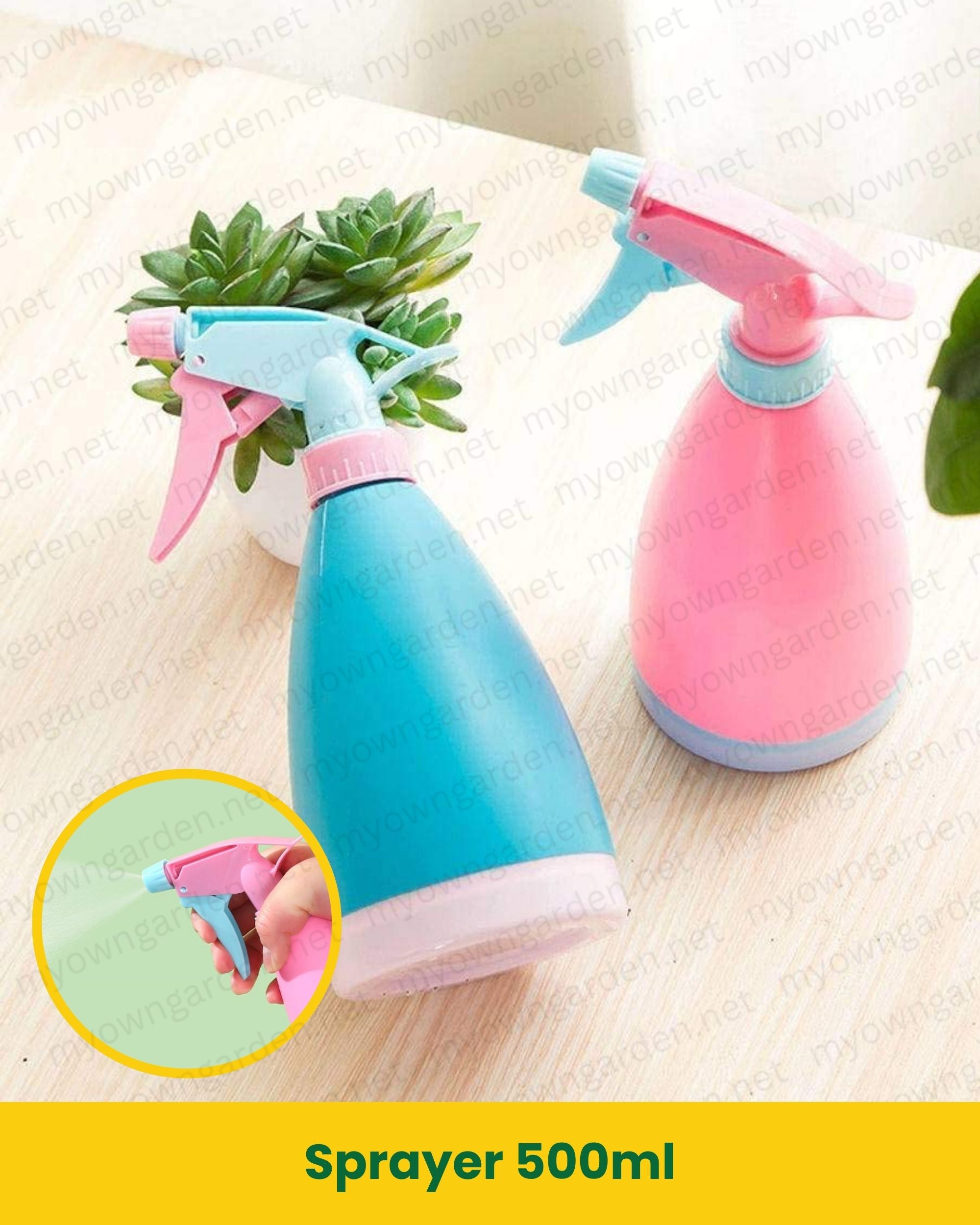 500ml Handheld Sprayer – Adjustable Mist & Jet Spray (Pink & Sky Blue)