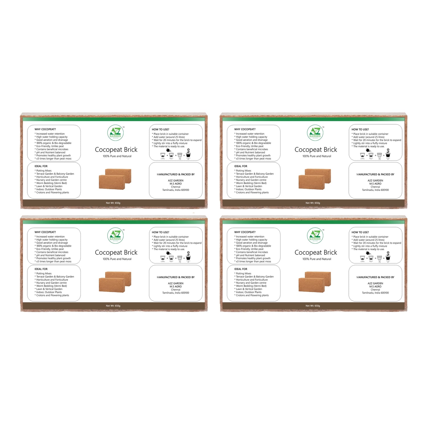 Cocopeat Brick 650g Pack of 4