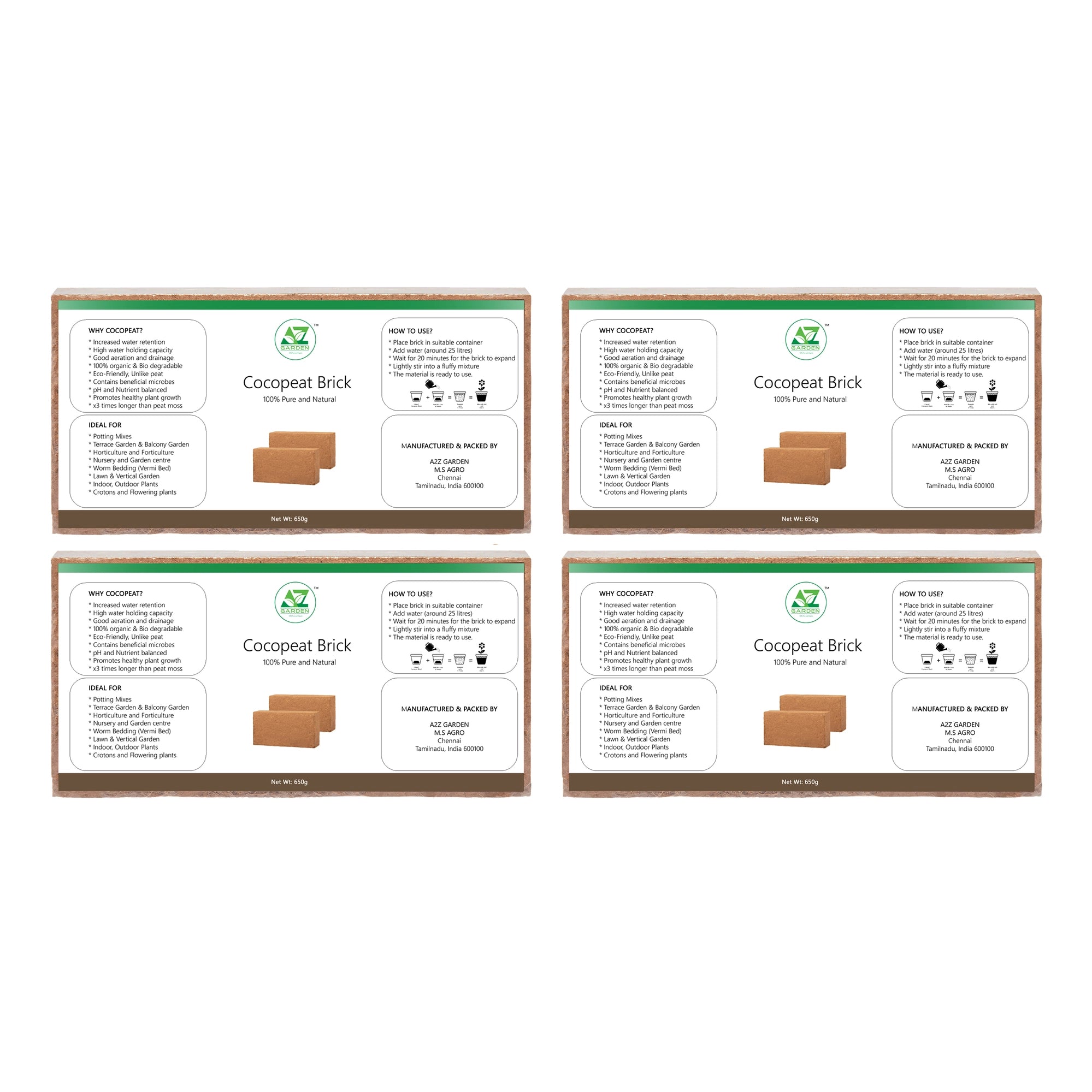 Cocopeat Brick 650g Pack of 4