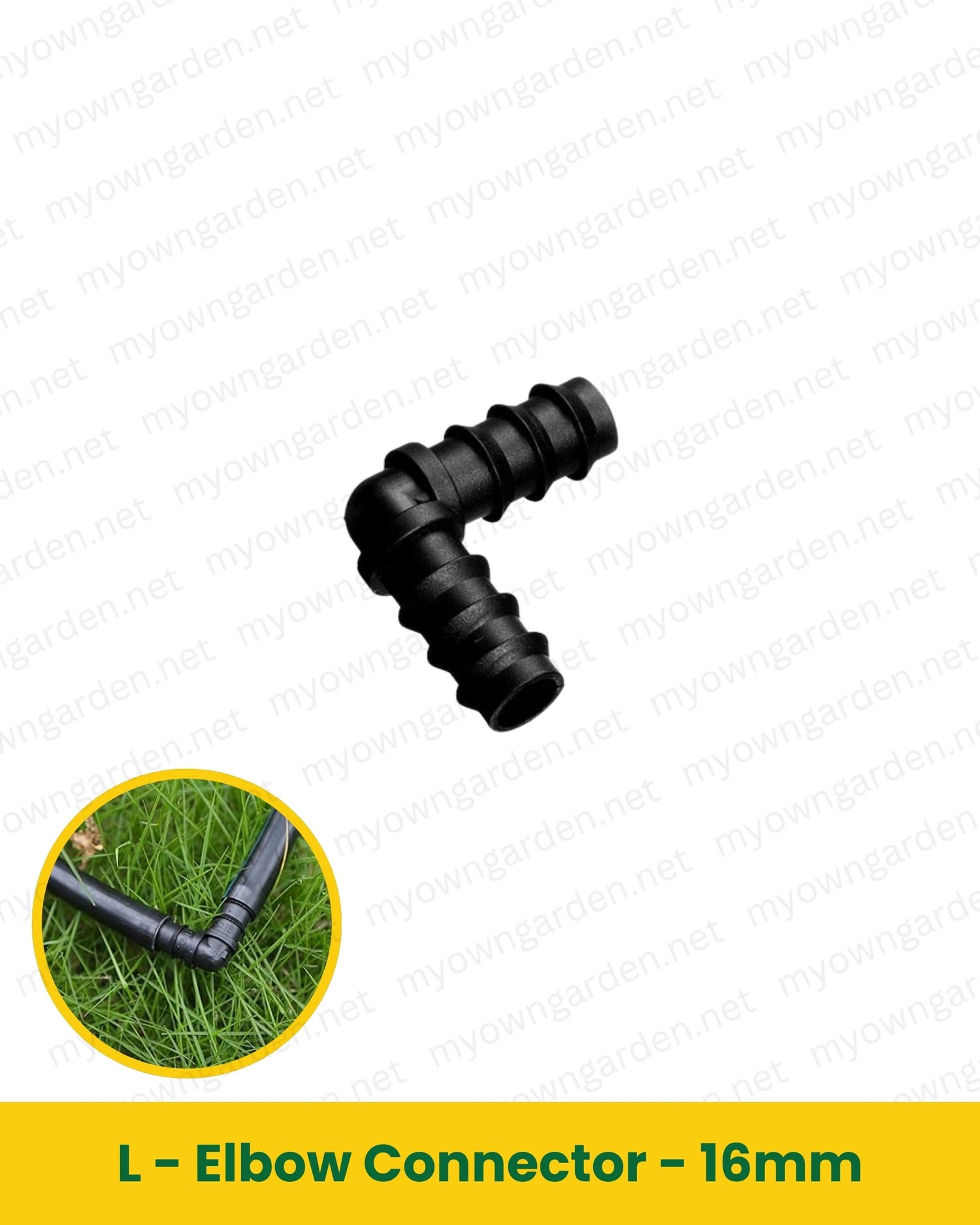 L-Elbow Connector – 16mm Micro Drip Irrigation Pipe Fitting