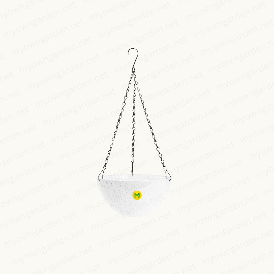 Marco Hanging Pot with Steel Chain - White with Black Dots