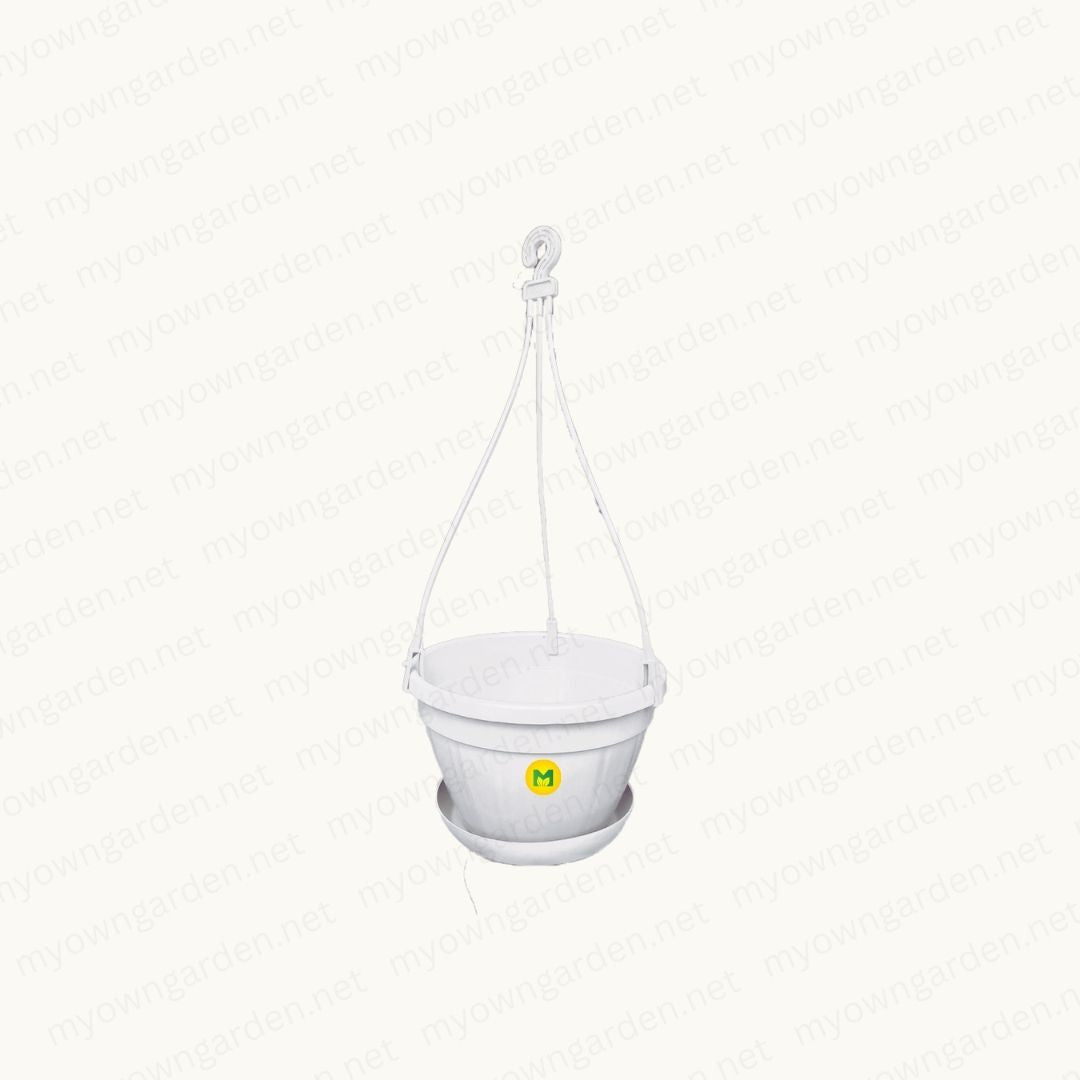 SP Hanging Pot 8 Inch with Plate - White