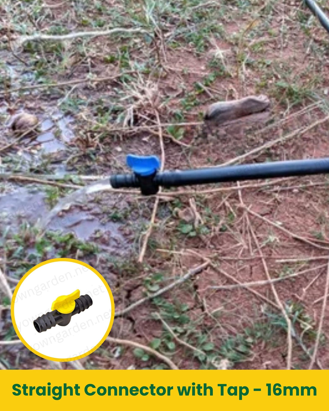Straight Connector with Tap 16mm – Drip Irrigation Pipe Joiner with Flow Control